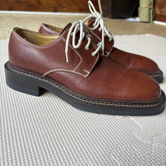 Navyboot Swiss Made Mens Brown Leather Derby Shoes Square Toe Italy Sole EU 41 - Picture 2 of 11